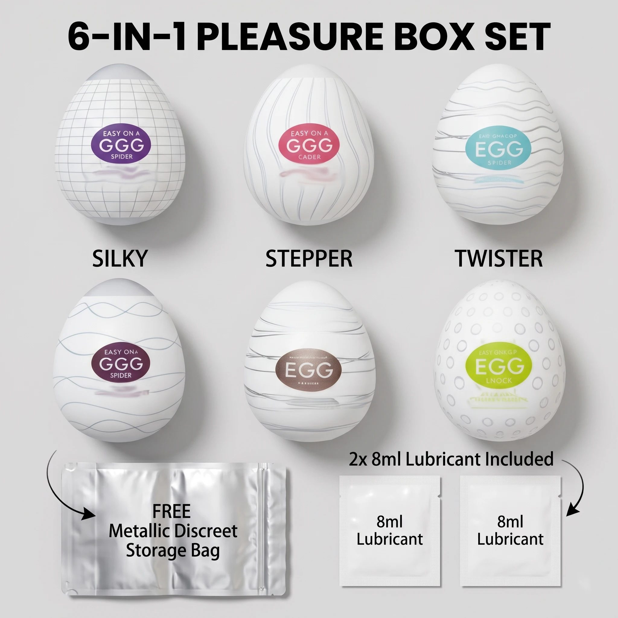 6 Pcs Male Masturbation Eggs Textured Pocket Stroker Super Stretchable Soft Silicone Disposable Masturbator Cup for Men 2