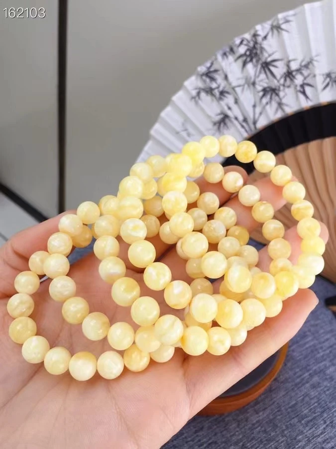 Natural Yellow Amber  Round Beads Bracelet Gemstone Women 8.5mm Healing Stretch Amber Jewelry AAAAAA