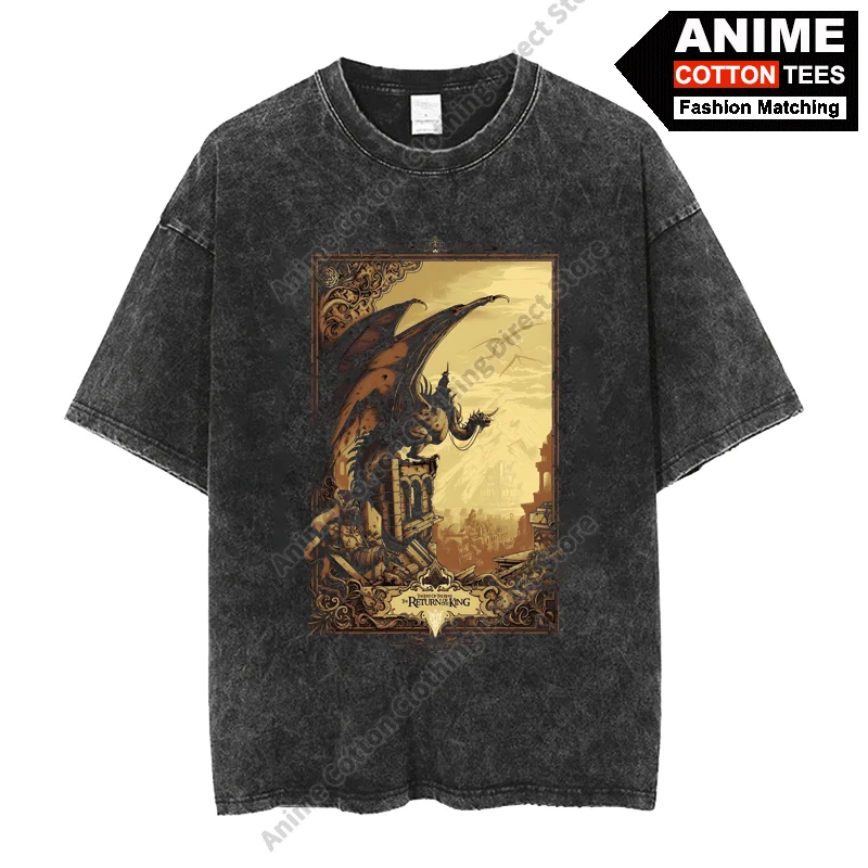 American drama: The Lord of the Rings Print T-shirt Cotton Washed Vintage Oversized T Shirt y2k Hip Hop Casual Unisex Loose Tees