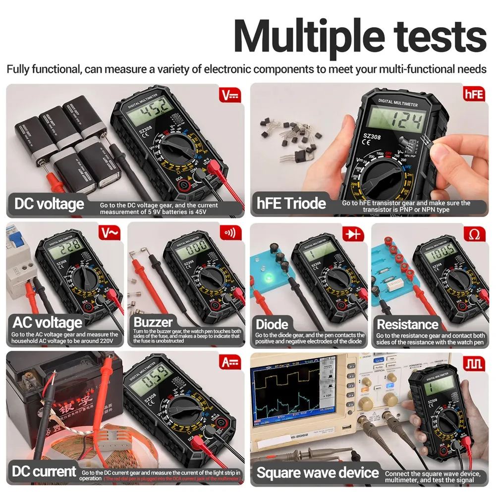 1Pc SZ308 Multimeter 200V-750V Digital Multimeter Voltage Resistance Meter AC/DC Current Meter For ANENG Electrician Tool