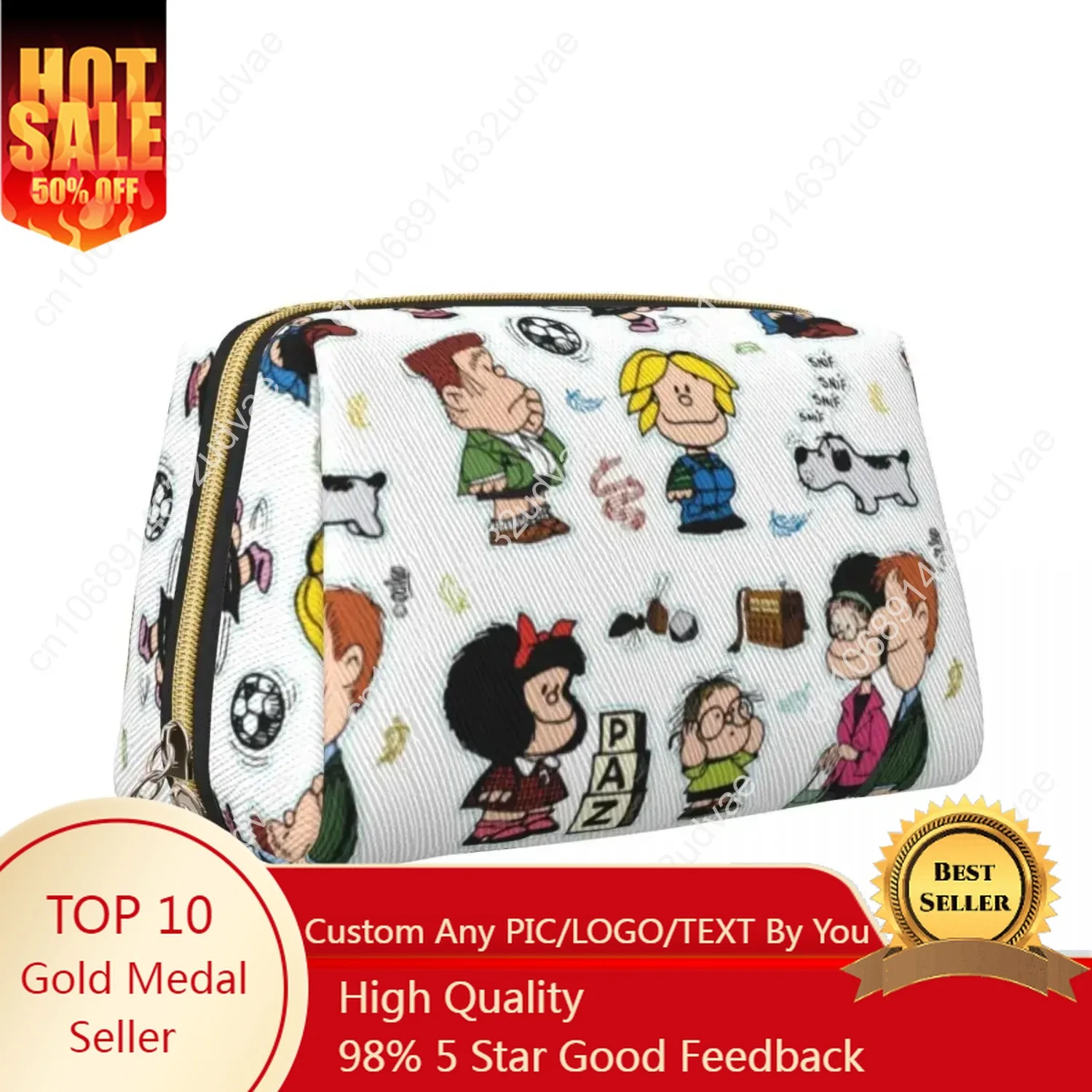 

Large Capacity Characters Mafalda Cosmetic Bags Portable Leather Makeup Pouch Women Washbag Funny Lovely Toiletry Kit