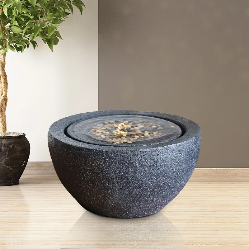 #q-Small  and Outdoor Tabletop Polyresin Water Fountain with Dancing Lights Relaxing Feature Waterfall with Pump Home Decoro*