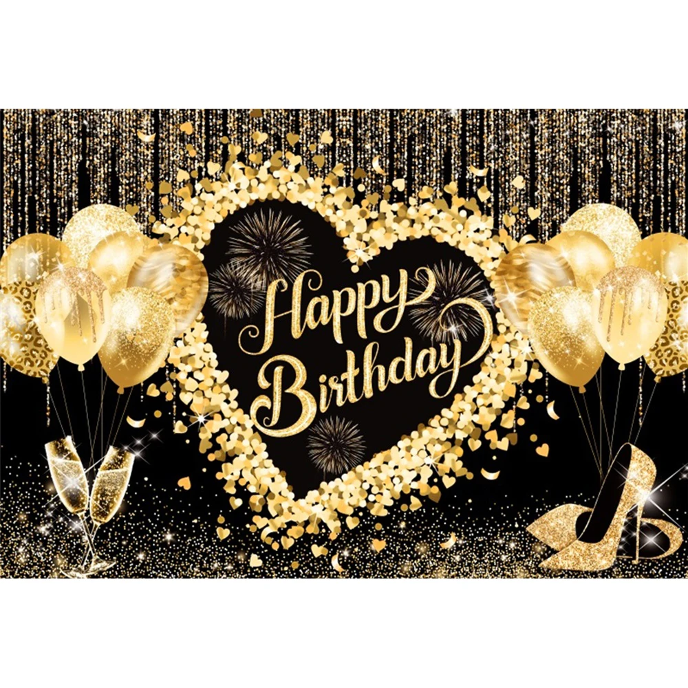 Sfondo Fotografico Compleanno 2,1x1,5m Con Palloncini Glitter – Nero Argento Rosa Oro