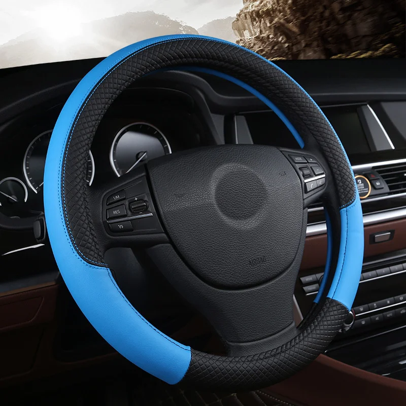 Leather Car Steering-wheel Cover 37CM-38CM Car-styling Interior Accessories Sport Auto Steering Wheel Covers Anti-Slip Universal