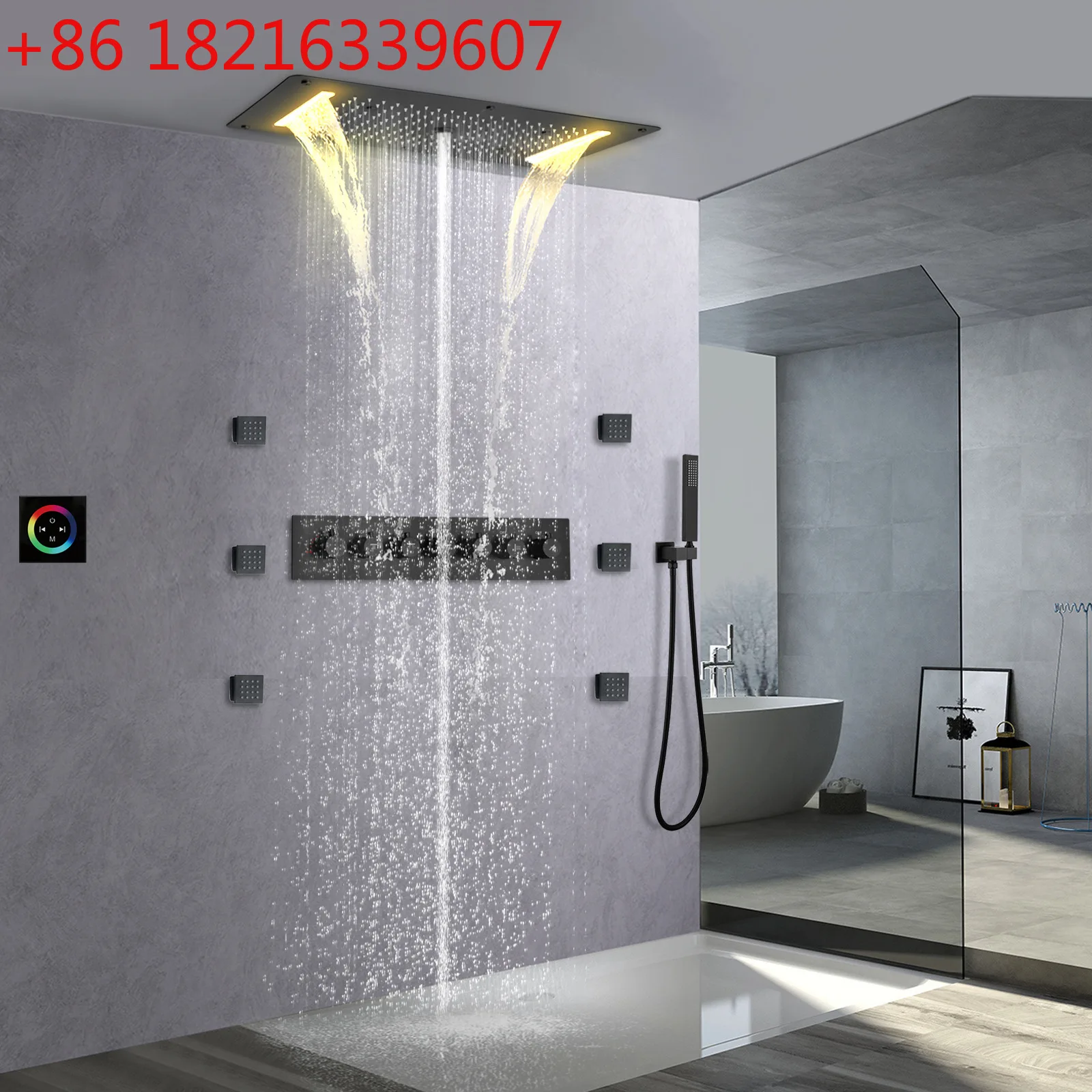Black Colorful LED Concealed Shower Set Villa Hotel Home Bathroom Constant Temperature Shower
