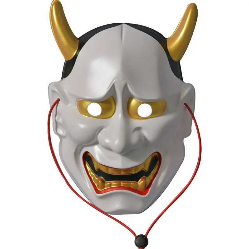 

Japanese Horror Hannya Mask Red White Oni Head Noh Style Tengu Mask Scary Ghost Mask Halloween Party Stage Performance Props