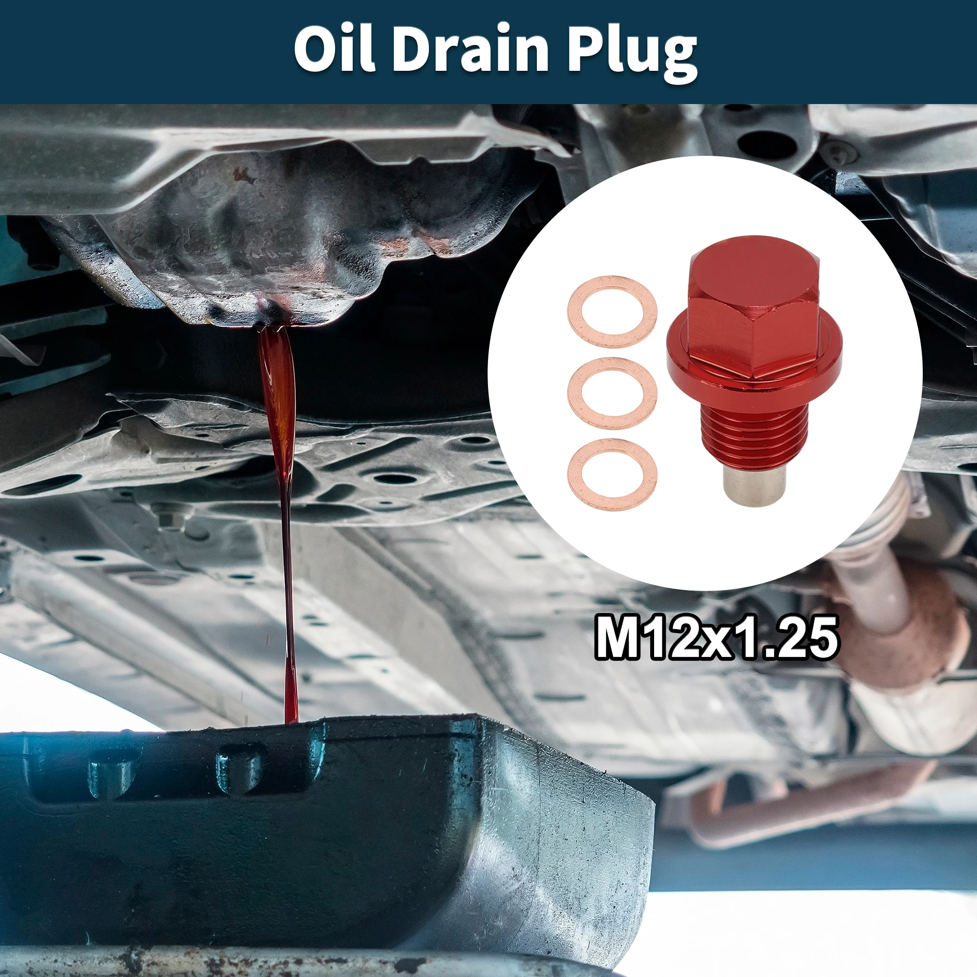 

UXCELL M12/M14 Magnetic Oil Drain Plug Aluminum Alloy Oil Pan Drain Bolt Screw Thread Repair with 3 Pcs Copper Washers 1 Pcs