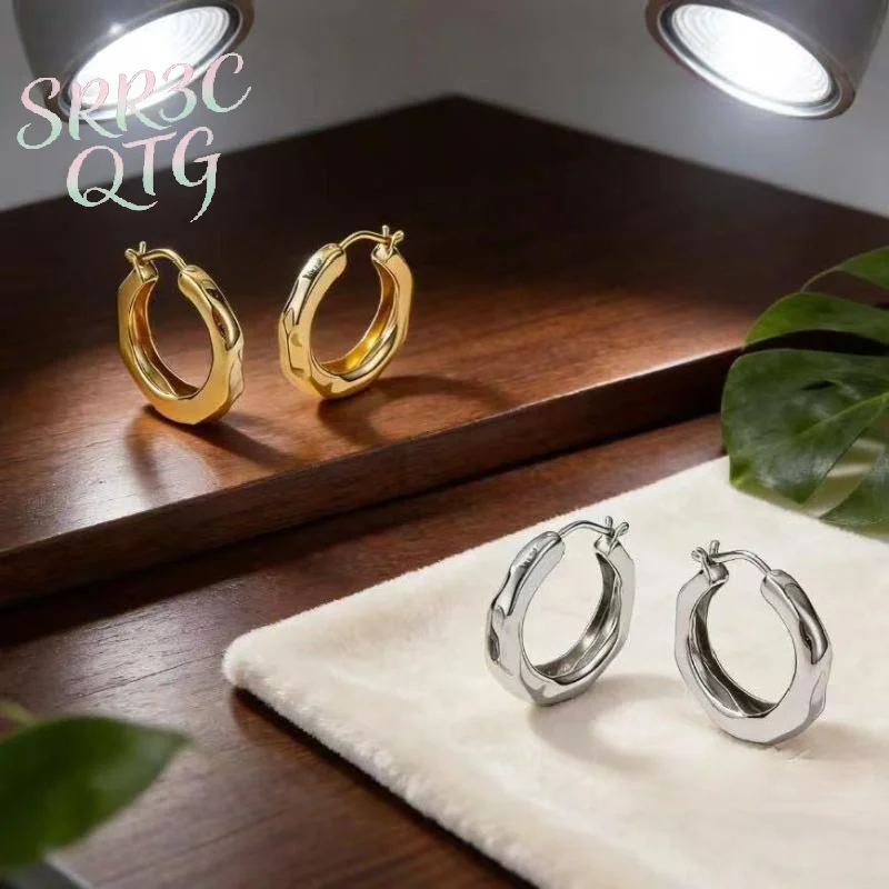 Hot Sale 1Pair Gold Silver Two Tone Hypoallergenic Perfect Hammered Hoop Earrings Set  For Daily Wear Parties Gifts And Dates