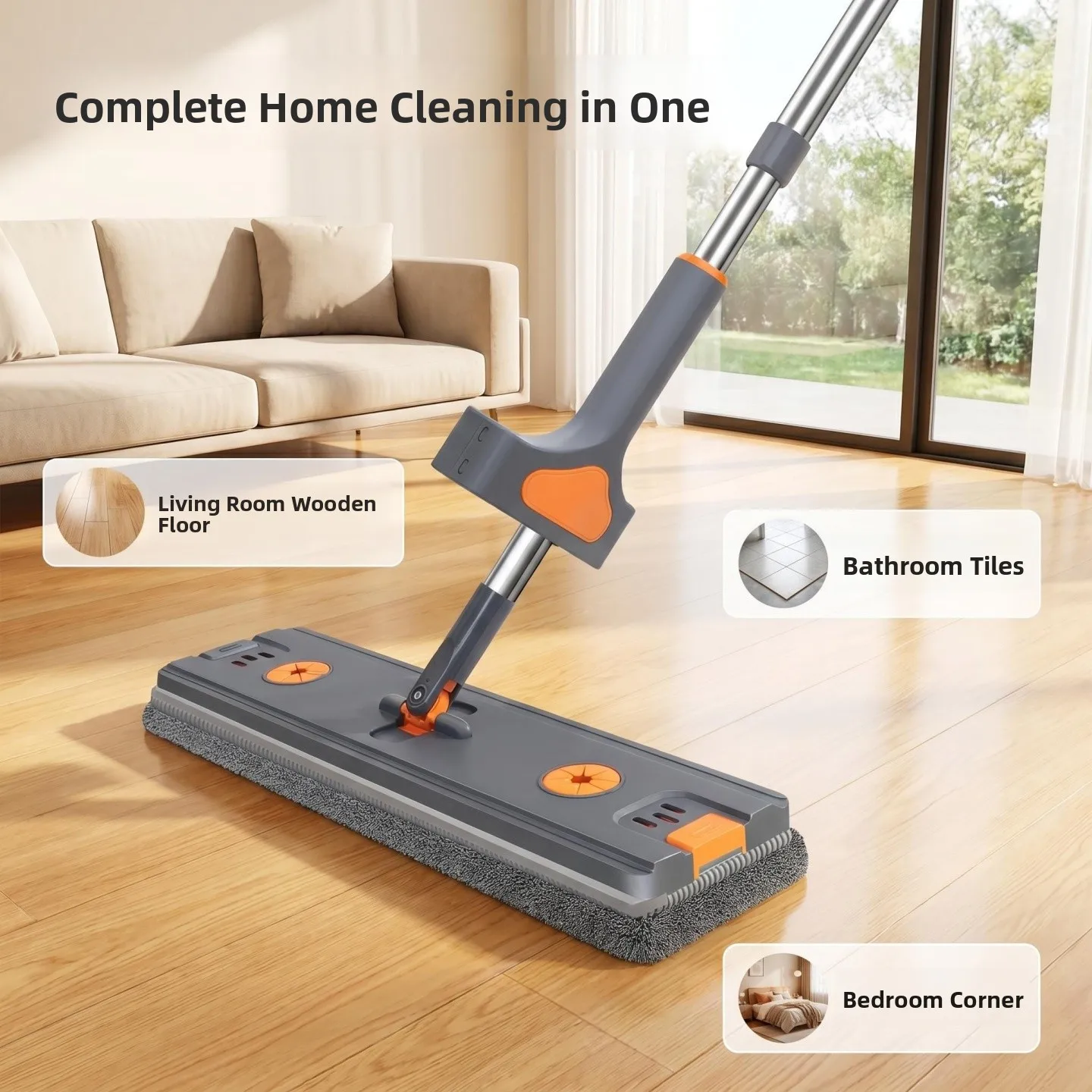 Integrated Flat Mop Wet And Dry Dual Use Household Cleaning Tool No Wash Water Extraction Dust Mop Cloth Stainless Steel Handle