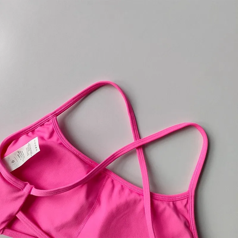 Damen Fitness-BH in Uni-Farbe, Weicher Rückenfreier Push-Up Gym-BH, Sport-Top mit Brustpolster, Yoga-BH, Sport-Crop-Top – Detail 15