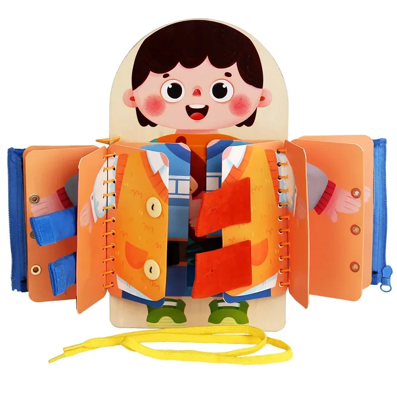 Montessori Toys Early Education Children Life Skills Tying Shoelaces Zipper Buckles Wooden Multi-layer Busy Board Puzzle Gift