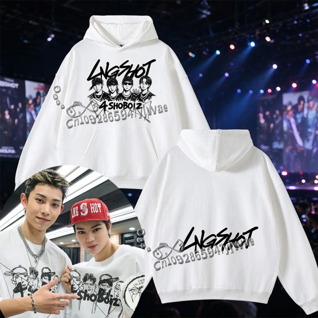 LNGSHOT Member Portrait Graphic Hoodies Ohyuan Woojin Louis Ryul Kpop Fashion Retro Autumn Winter Solid Color Women Men Pullover