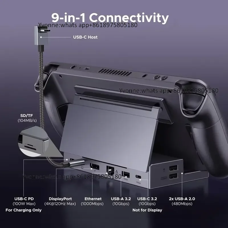 Steam Deck Dock 9-in-1 USB-C Docking Station 4K120Hz Gigabit Ethernet PD 100W 10Gbps USB-A/C 3.2 TF/SD for Steam Deck
