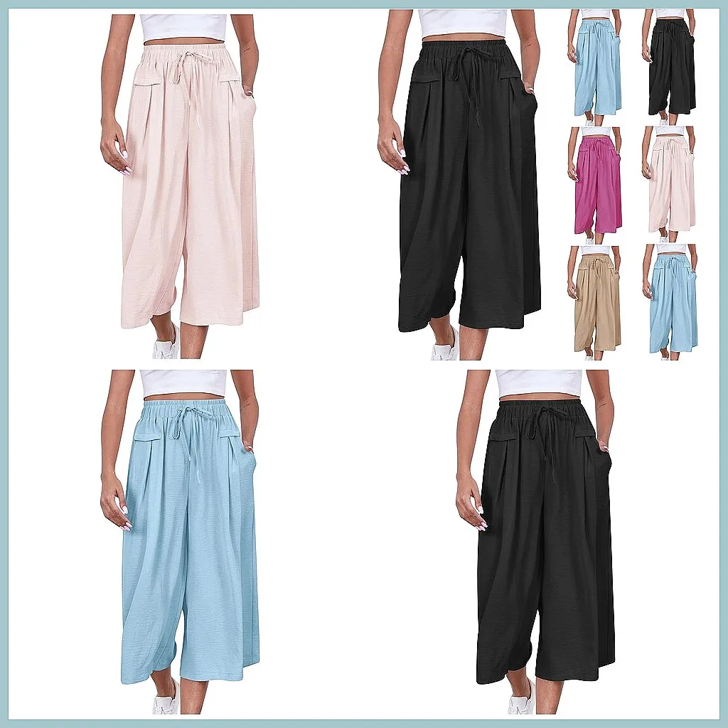 

Women's Wide Leg Palazzo Pants - Flowy Summer Beach Yoga Pants, Loose Casual & Versatile Daily Wear