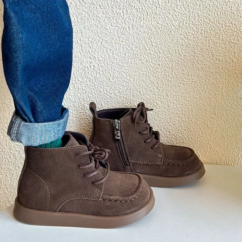 Little Boys Shoes Fashion Kids Boots For Autumn Baby child leather shoes 1-5Years Old Boy Ankle Boot Mocha nude booties Brown