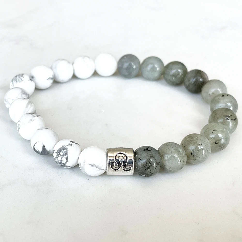 MG1692 High Quality Leo Zodiac Bracelet 8 MM White Howllite Labradorite Energy Wrist Mala Natural Gemstone Jewelry