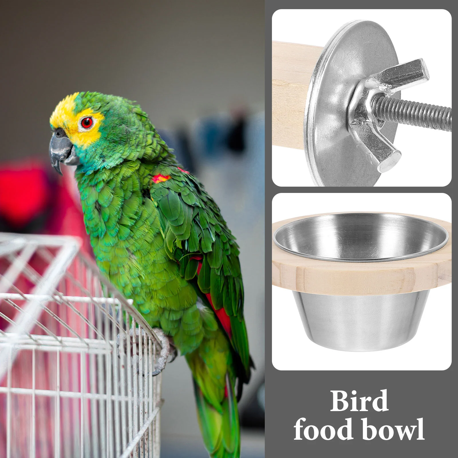 Bird Stand Parakeet Feeder Parrot Food Container Striped Bass for Cage Wooden Glass