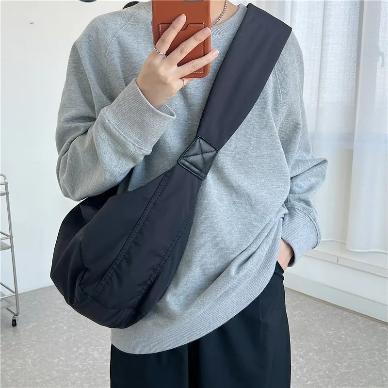 Large Capacity Korean Wide Shoulder Strap Canvas Bag Crossbody Bag Women ins Niche Design Pleated Dumpling Bag Shoulder Bag