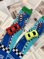1 Pair of Miniso Cartoon Socks, Children's Car Mid Tube Socks, Fashionable Socks, Trendy Socks, High Tube Socks