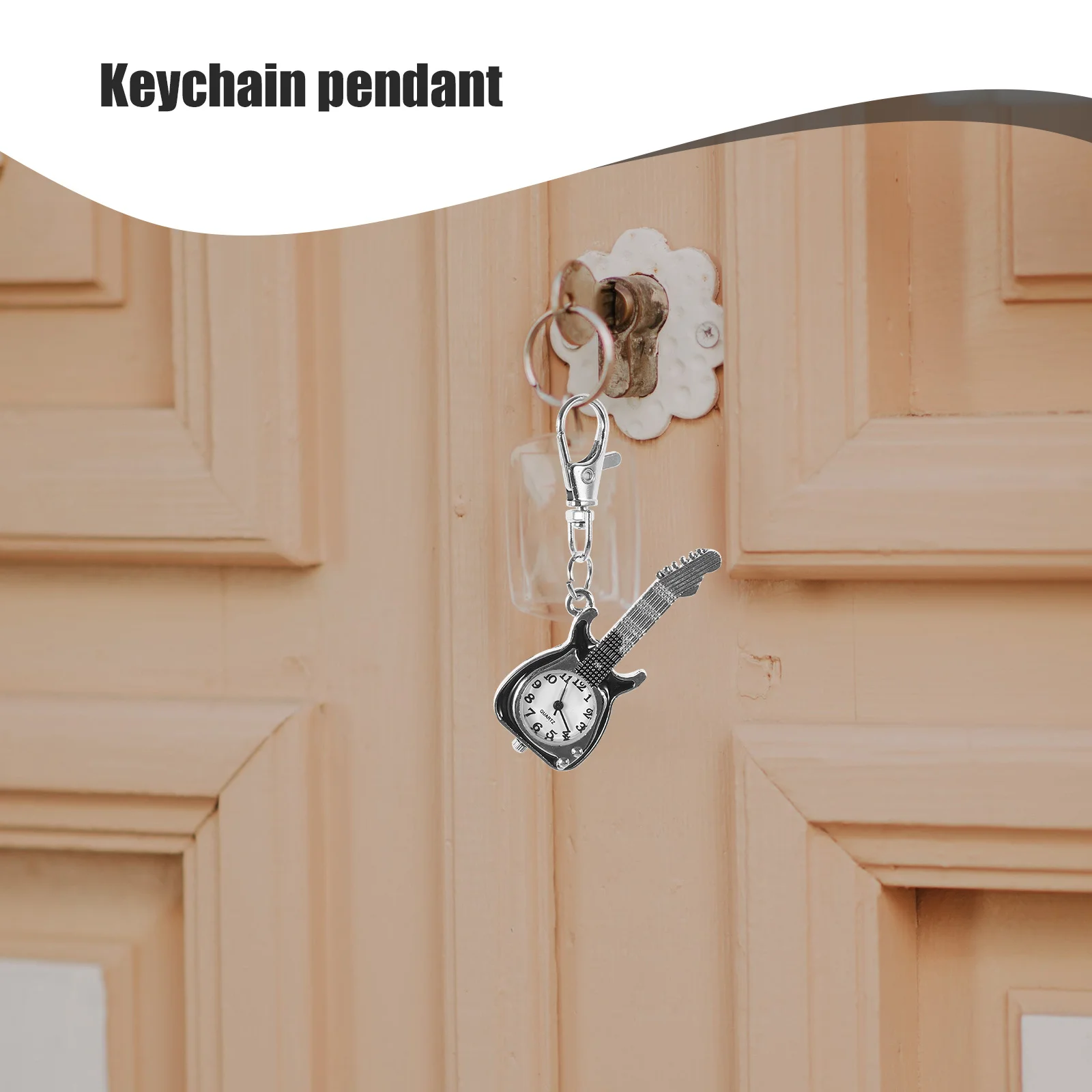 حركة الكوارتز الرجعية الغيتار ساعة الجيب المفاتيح مشبك خفيف الوزن على حقيبة الساعة قلادة معلقة على ظهره سحر #1