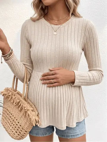 Camiseta de manga larga, cómoda y de estilo informal, ideal para el otoño e invierno, para mujeres embarazadas, perfecta para el trabajo. Ropa de punto para embarazadas.
