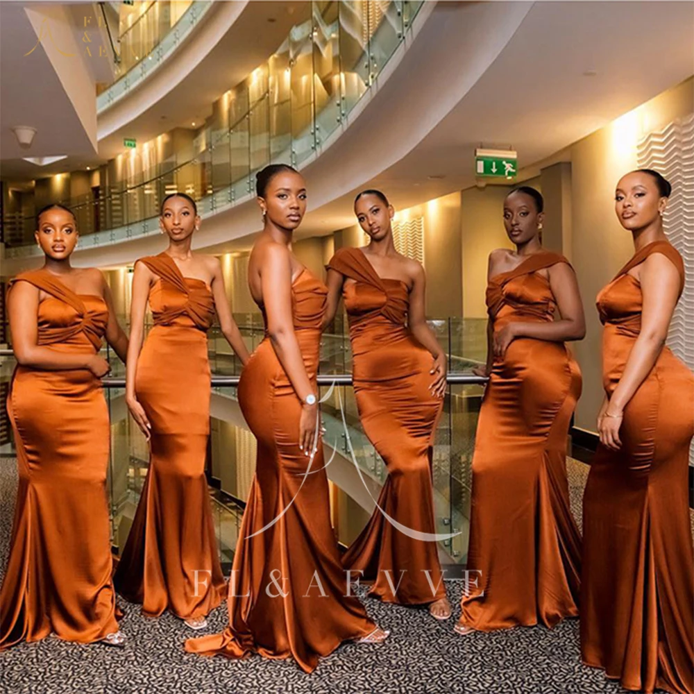 

FL&AEVVE Burnt Orange Satin Bridesmaid Dress Customized One Shoulder Formal Gowns for Weddings Guest Weddings Party Dress Robe