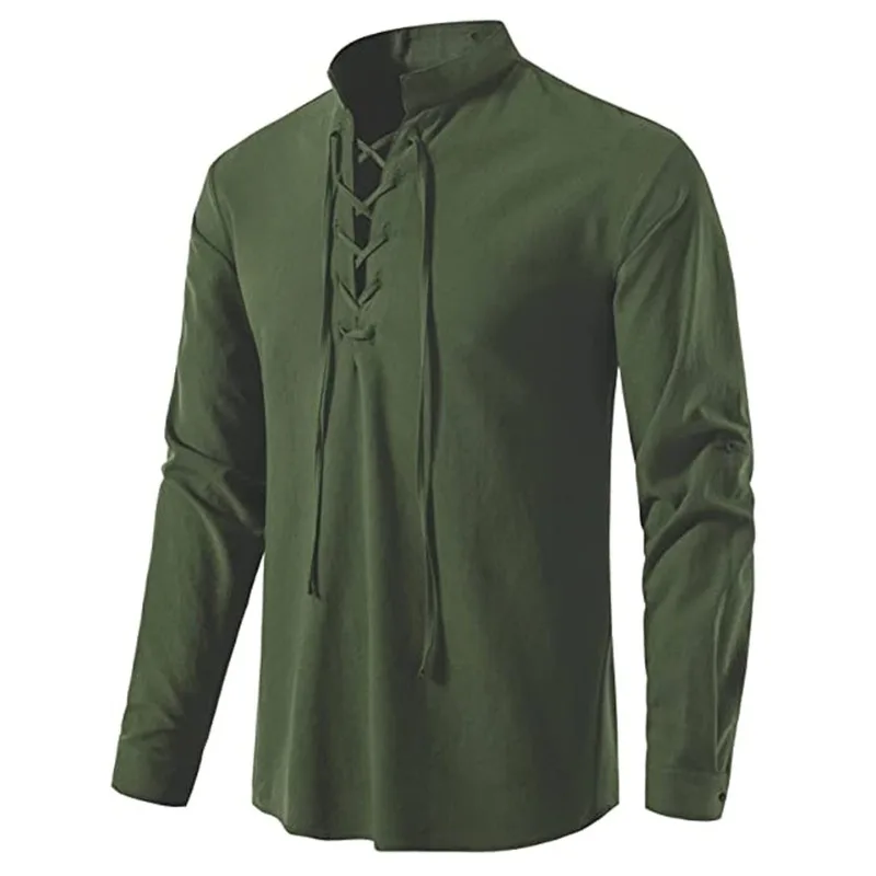 Men's Shirts Cotton Stand Collar Linen Long Sleeved Comfortable Casual Beach Vacation Temperament Commuting Summer New Style