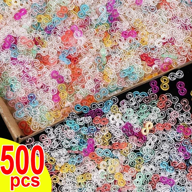 

500pcs DIY Acrylic S Clips Loom Rubber Bands Clips Plastic Jewelry Connectors For Bracelet Necklace Making Colorful Clasp