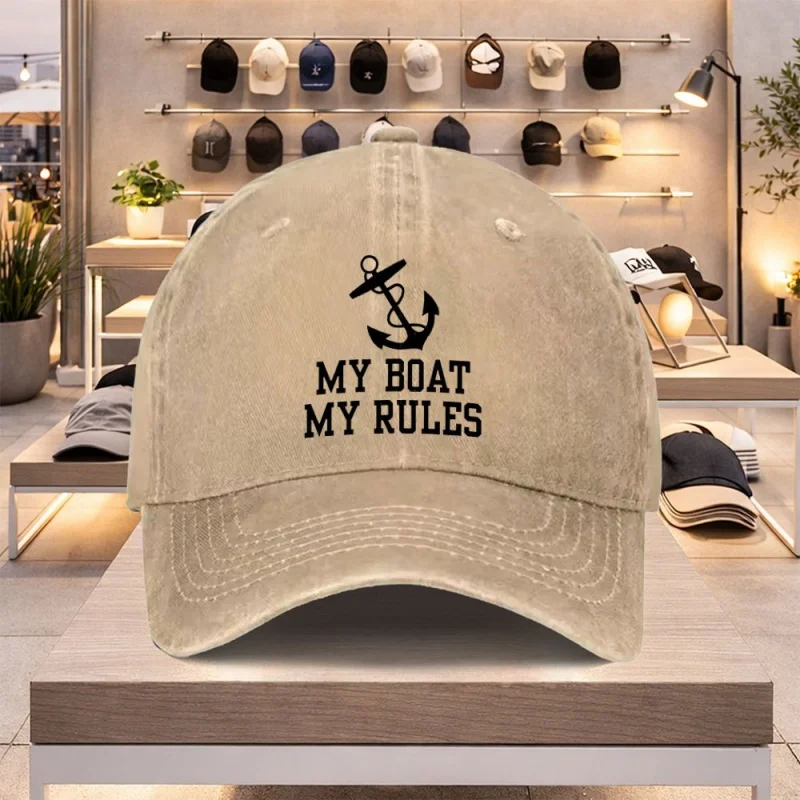 Unisex Adjustable Snapback Cap MY BOAT MY RULES Anchor Design Nautical Boat Hat for Men Women Valentine Mardi Gras Carnival