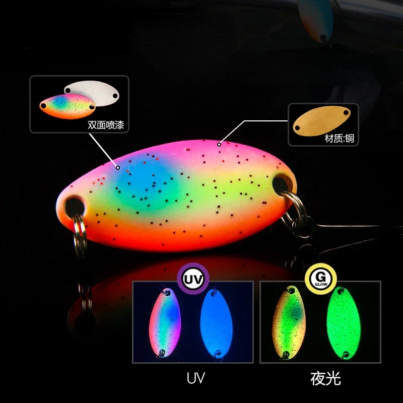 2,5g 3,5g 5g Voll schwimm schicht Löffel Köder leuchtender UV-Spinner Köder doppelseitige Malerei Kupfer löffel Angel köder