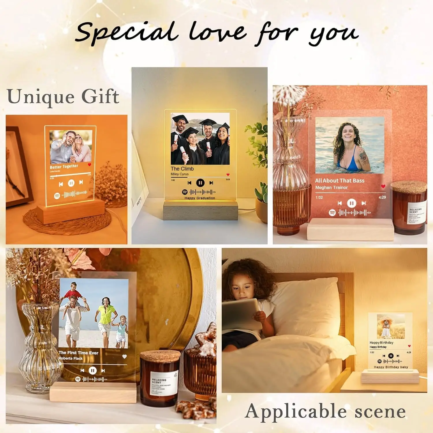 لوحة أغاني مخصصة تعرض رمز الموسيقى الشخصي مع كلمات الذكرى السنوية كريستال للأزواج هدية الزفاف مع أغنية مخصصة