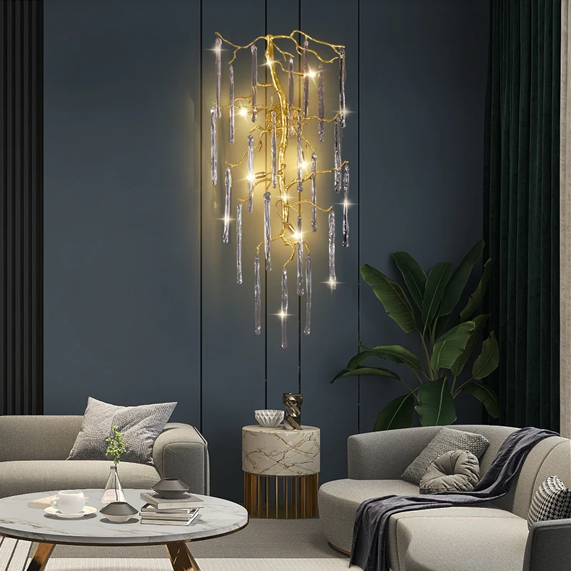 Modern All Copper High-grade Living Room Background Wall Crystal Glass Wall Lamp Personality Bedroom Bedside Art Decorative Lamp