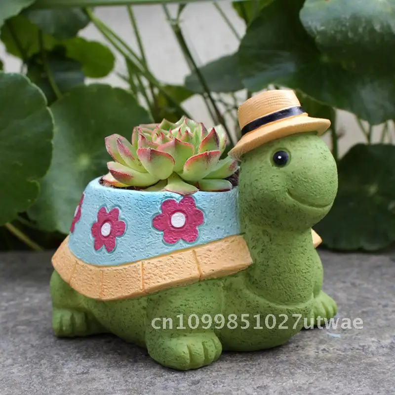 

Creative Little Turtle Resin Flower Pot Personalized Animal Desktop Decoration for Balcony Courtyard Living Room