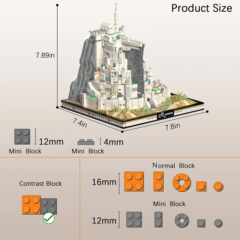 The Rings Minas White City Tirith Street View Assembly Model Building Block Movie Scene Architecture Puzzle Toys For Boys Gifts