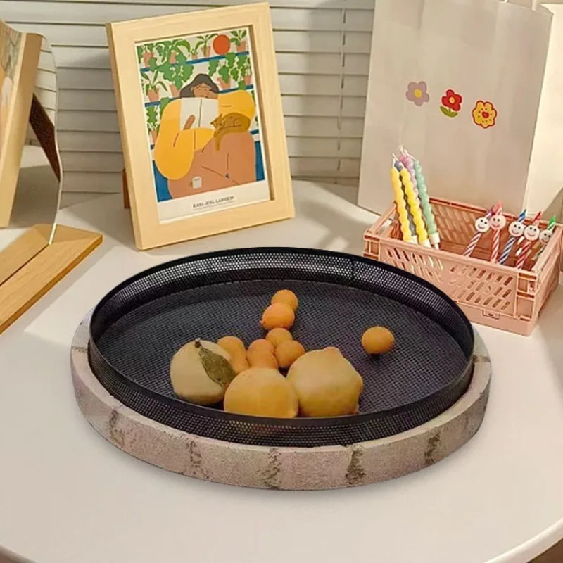 Wabi Sandy Wind Metal Fruit Plate Model House Sales Office Home Furnishing Living Room Dining Table High-end Decorative Storage