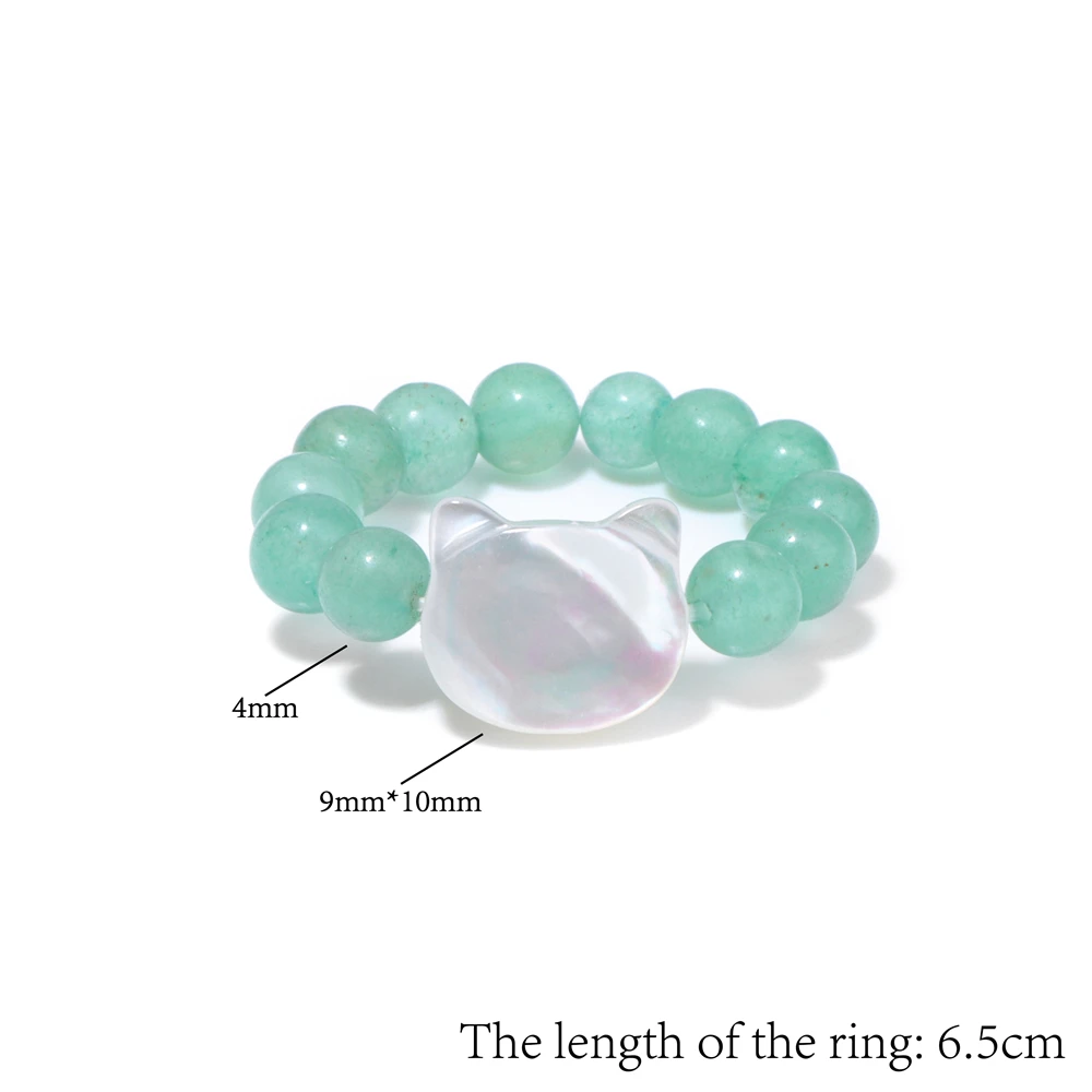Natural Stone Beaded Ring Agat Quartzs Shell Cat Cross Finger Rings Colorful Cute Female Thumb Ring for Men Women Jewelry Couple