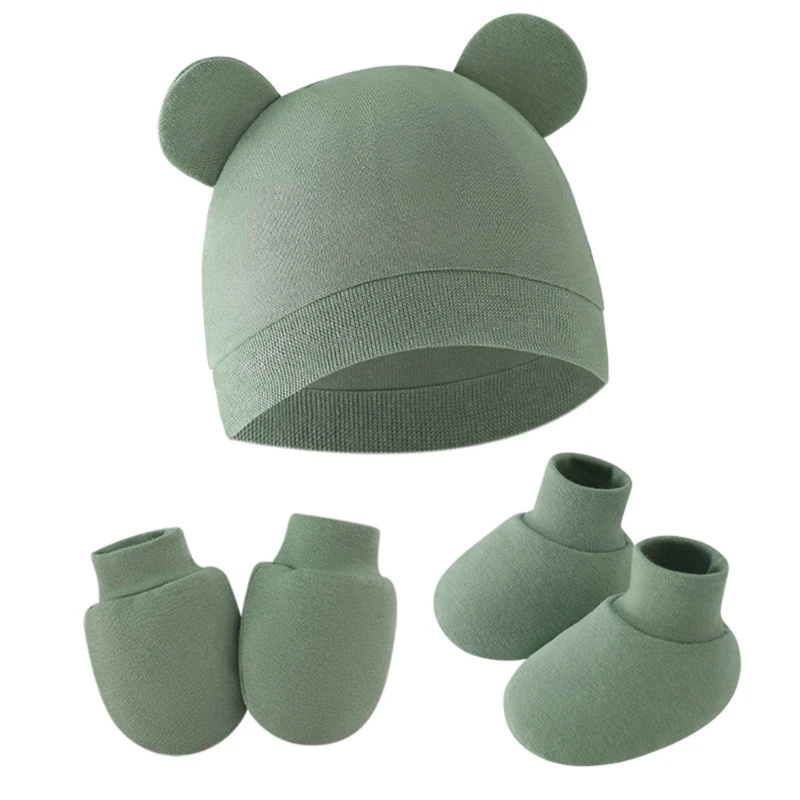 

Newborn Baby Hat Anti-scratches Gloves and Socks Set Cotton Headwear Ant-grab Mittens and Foot Cover for Boys Girls