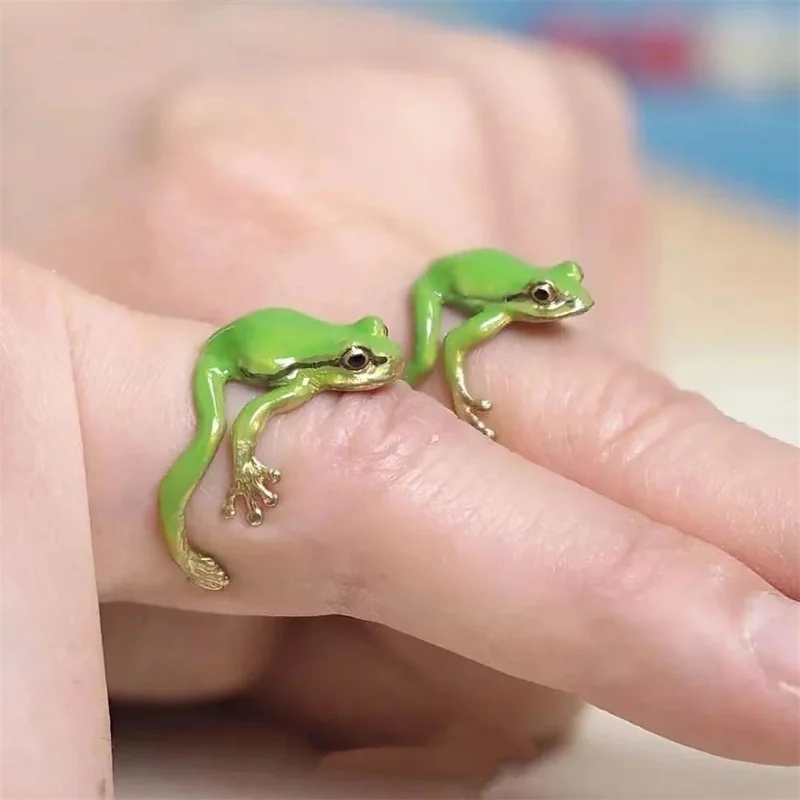 1 PC Enamel Frog Open Ring for Women Men Finger Jewelry Animal Fancy Party Wedding Office Accessories Lovely Blue Green Gifts