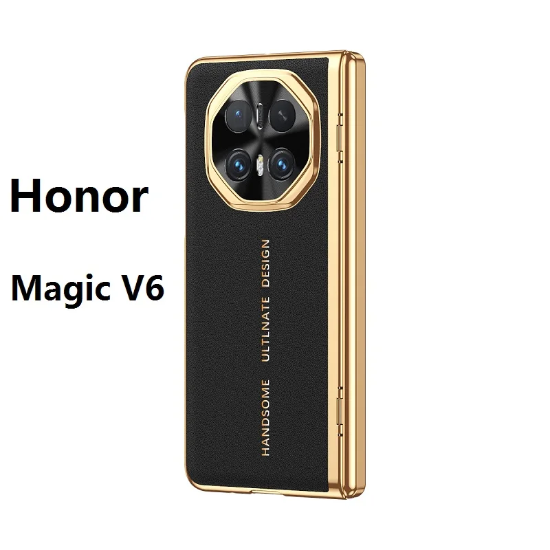 Высококачественный кожаный чехол для Honor Magic V6 V5 V3 с пружинным шарниром и защитным стеклом для экрана телефона.