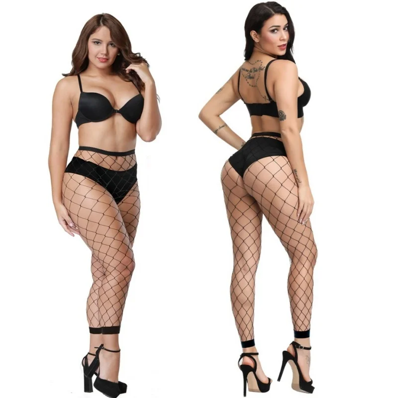 

FREEAUCE Fashion Women Fishnet Socks Stockings with Garter Belt Thigh-High Black Sexy Hosiery Black Pantyhose Tights Plus Size