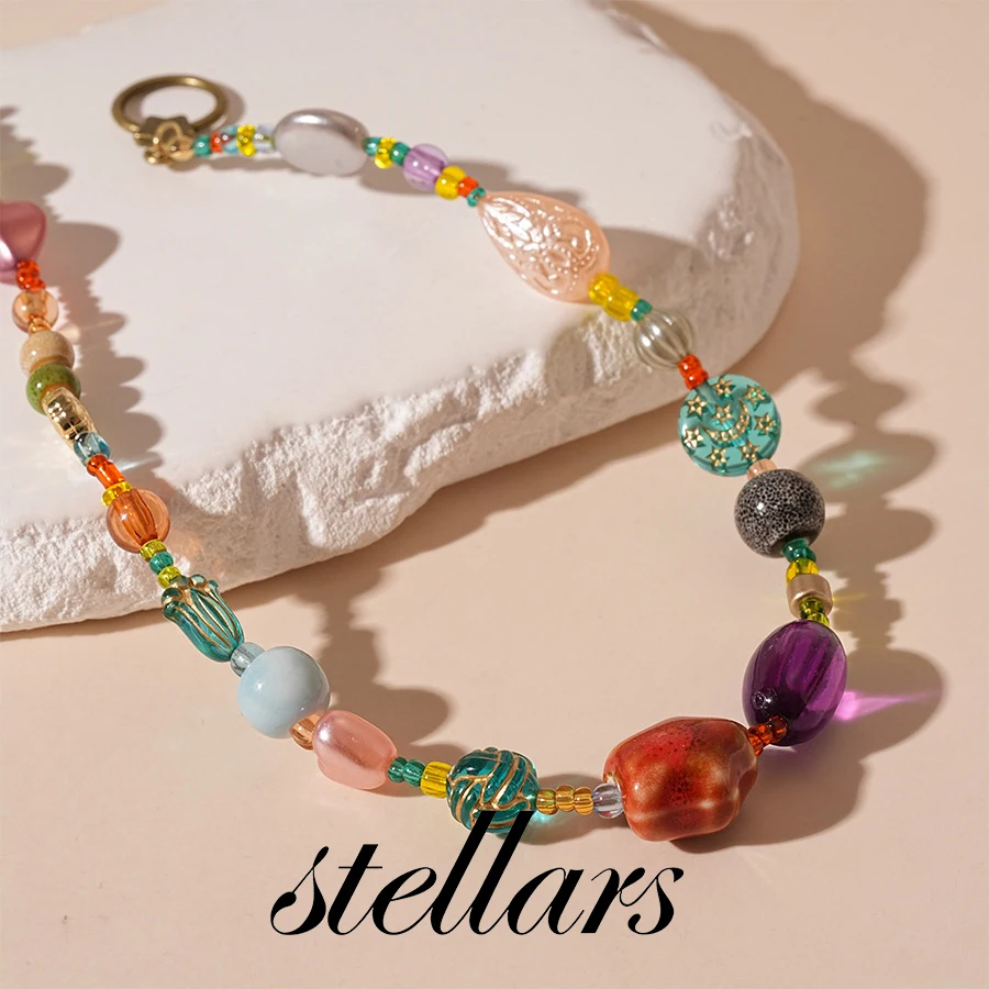 

Colorful Acrylic Ceramic Glass Bead Star-Shape Clavicle Necklace Trendy Vibrant High-End Jewelry for Women