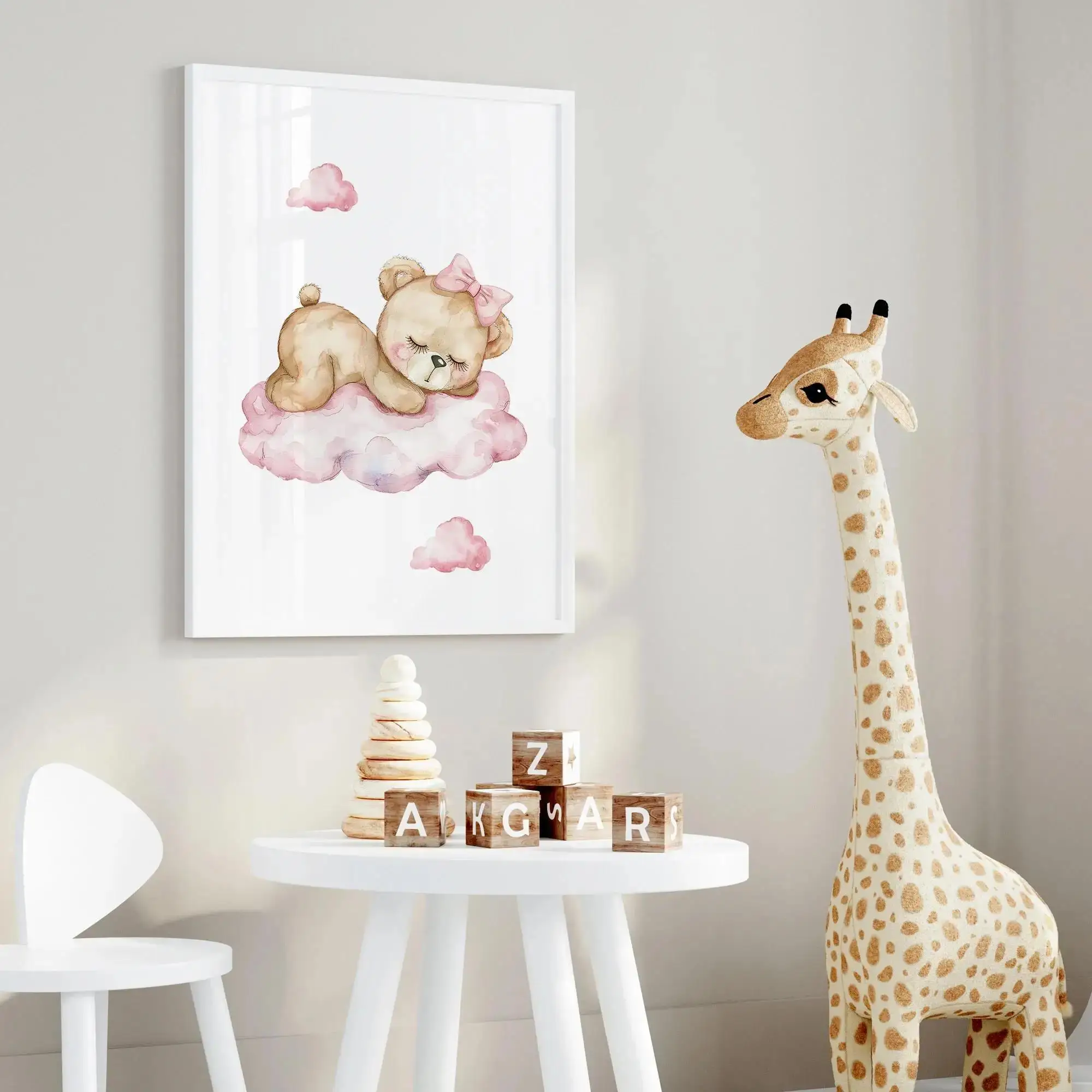 Tenda Korsel Beruang Mimpi Merah Muda Gambar Poster Lukisan Kanvas Cetak Seni Dinding Ayun untuk Ruang Tamu Kamar Tidur Dekorasi Rumah Kamar Anak-anak