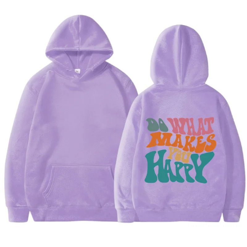 DO WHAT MAKES YOU HAPPY Jesienna moda Luźny top Jednolity kolor Bluza z kapturem z włókna poliestrowego Unisex Prosty Casual
