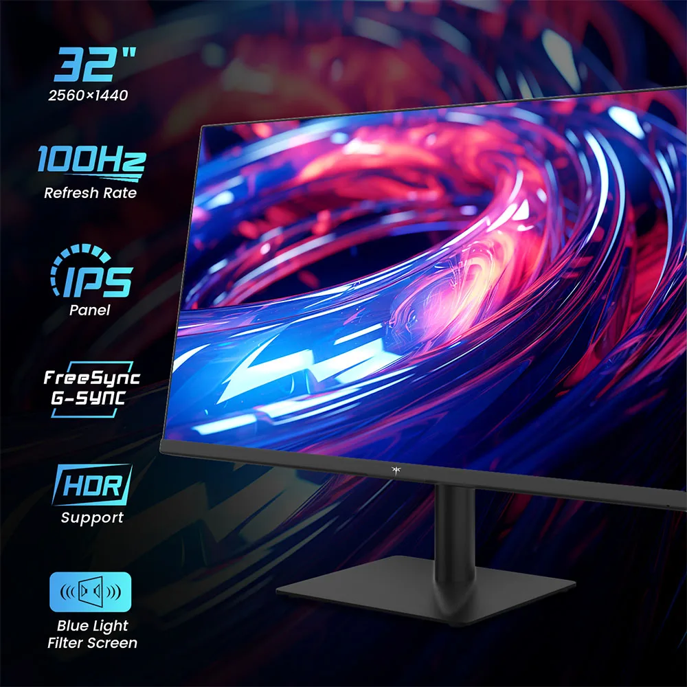 KTC H32T13 Gaming Monitor, 32 inch 2560*1440 16:9 IPS Screen, 100Hz Refresh Rate, FreeSync & G Sync, 1000:1 Contrast Ratio, ELED