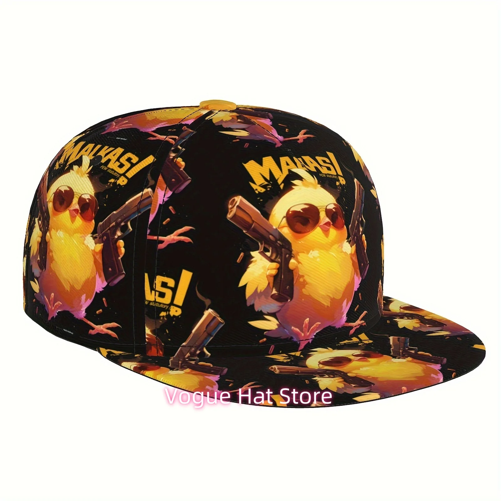 Adjustable Snapback Baseball Cap - Breathable Polyester, Lightweight & Stylish for Running,Cartoon yellow chick pattern