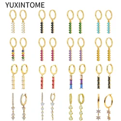 925 Sterling Silver Ear Needle Rainbow Color crystal Dangle Earrings for Women Geometry Round White Opal Earring Fashion Jewelry