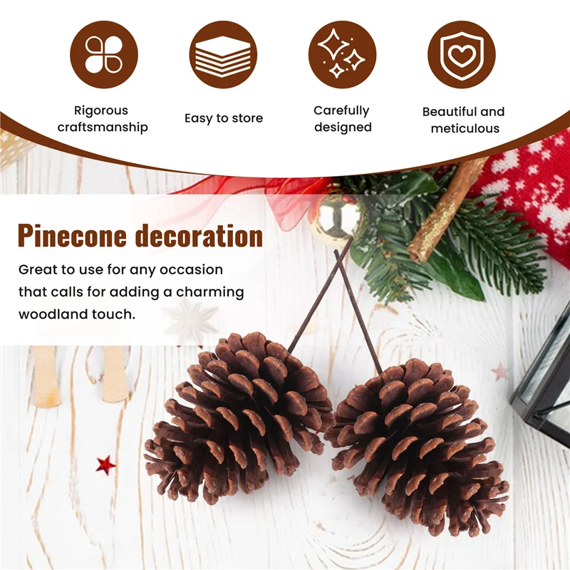 A18E-12 szt. Naturalne szyszki sosnowe, świąteczne sprayy z szyszkami, średnie szyszki z drucianymi łodygami, wysokość 21 cm, na Boże Narodzenie