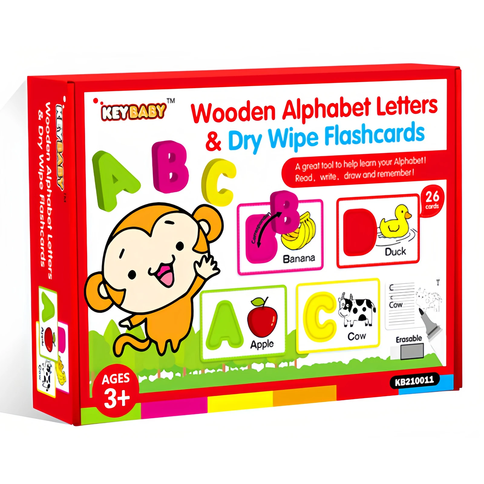 English Children Alphabet Learning Cards 3-6 Years 26 Cards Wooden Alphabet Erasable Pen Enlightenment Puzzle Education