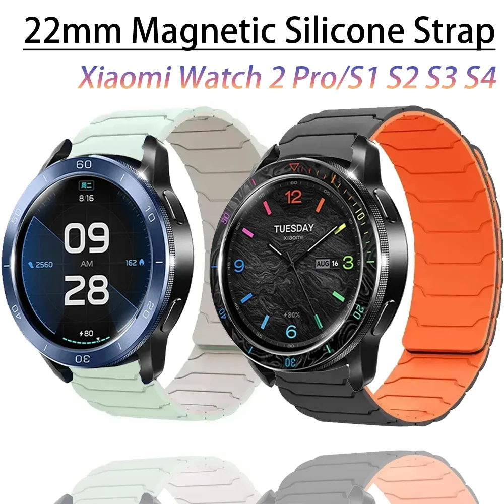 حزام سيليكون مغناطيسي 22 ملم لساعة Xiaomi 2 Pro/Mi Color 2 سوار لساعة Xiaomi Mi S1 Active/Pro S2 S3 S4 Correa