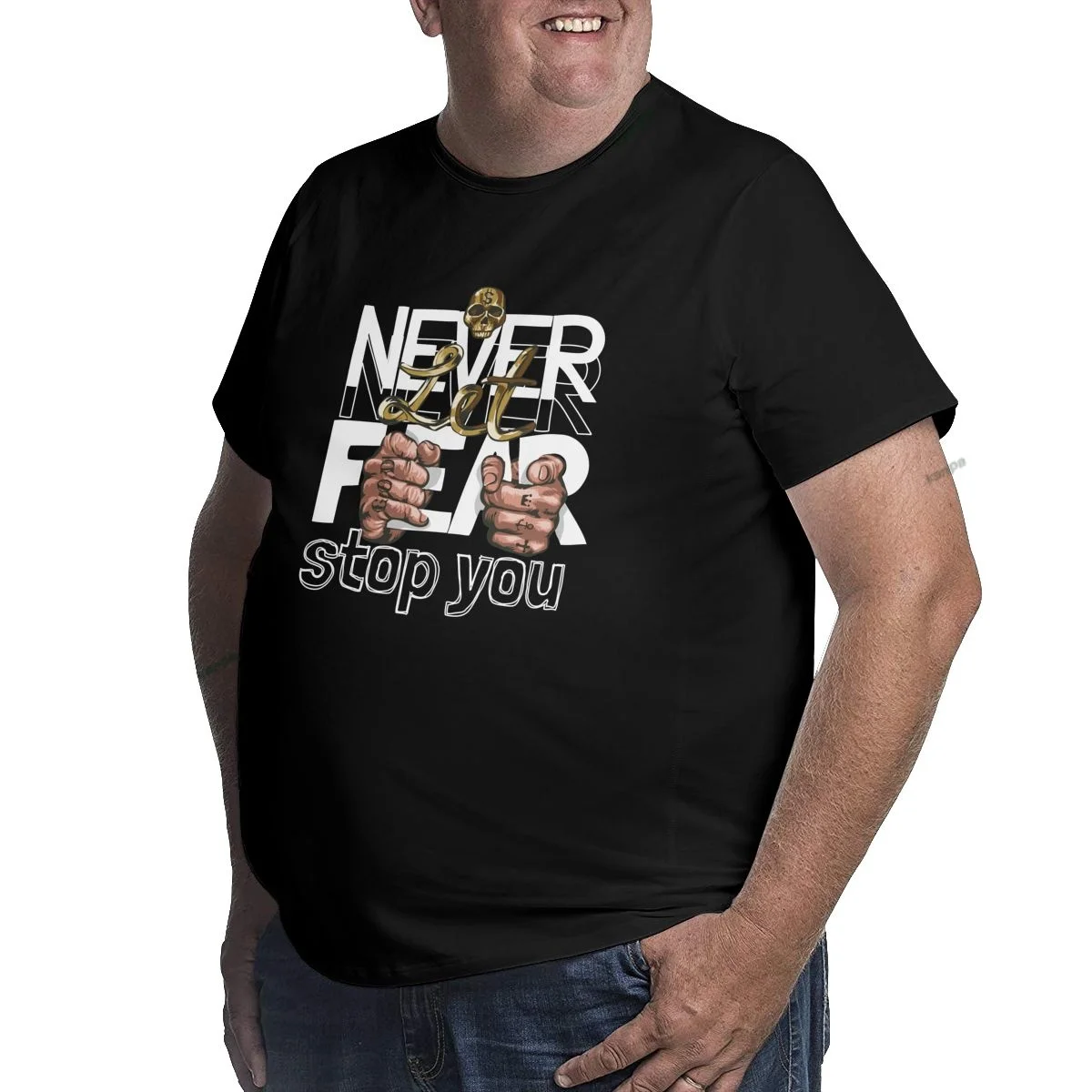 Never Fear T Shirts for Big and Tall Men Cotton Short Sleeve Plus Size T-shirts High Street Top Tees Clothing XL-6XL